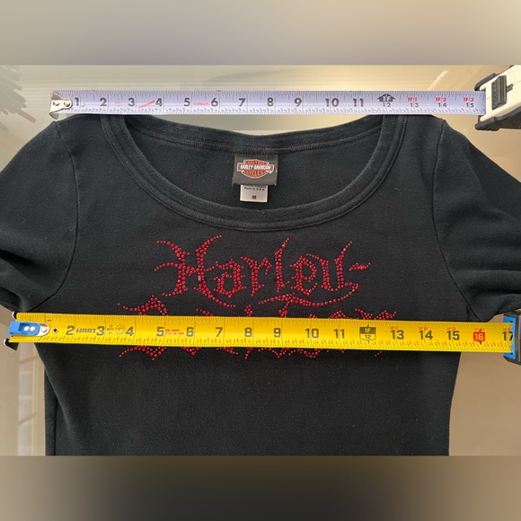 🏍️🔴Las Vegas Nevada Harley-Davidson Red Beaded Bling Black Long Sleeve Tee | M - Picture 13 of 17